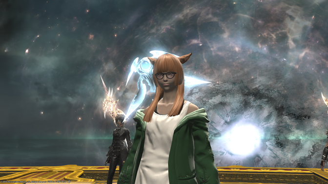 A close up of my character during the Duty Complete cutscene.