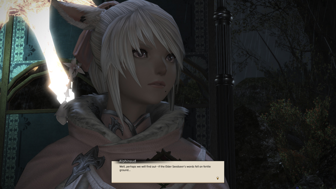 Alphinaud's snide remark at the Seedseer's rememberance ceremony.