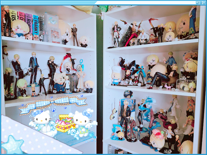 2026.07.21. Ignore the uh pixelart that I put in the empty shelf LMAO. It'll be a while before that one gets filled, but I have several things ordered. That top shelf is also a work in progress. But for now, I might use that empty bottom area to take pictures for reviews.