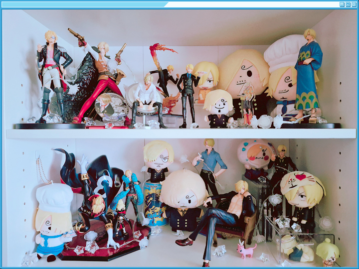 It's the bottom of the two in this particular picture, but that middle shelf is probably my favorite part of my collection. Yes that's an unopened OceanBomb can. I am not getting ants in my shrine.